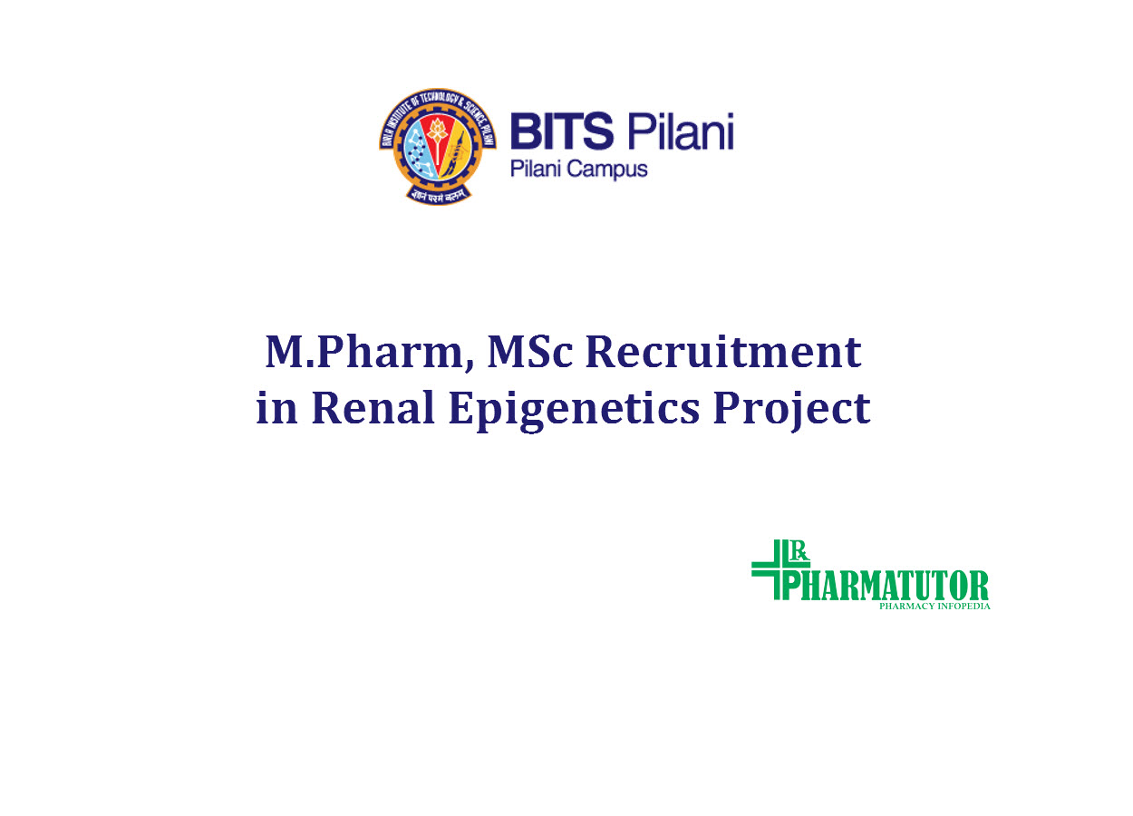 M.Pharm, MSc Recruitment in Renal Epigenetics Project at BITS