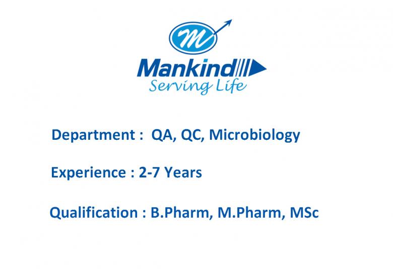 Walk In Interview for M.Pharm, MSc, B.Pharm in QA, QC at Mankind Pharma