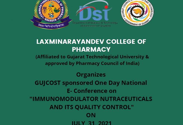 GUJCOST sponsored One Day National E- Conference on IMMUNOMODULATOR NUTRACEUTICALS AND ITS QUALITY CONTROL
