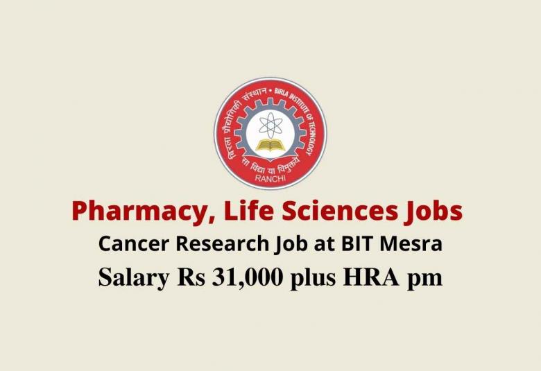Pharmacy, Life Sciences Jobs in Cancer Research at BIT Mesra