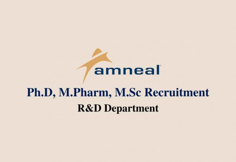 Work for Ph.D, M.Pharm, M.Sc in R&D at Amneal Pharmaceuticals