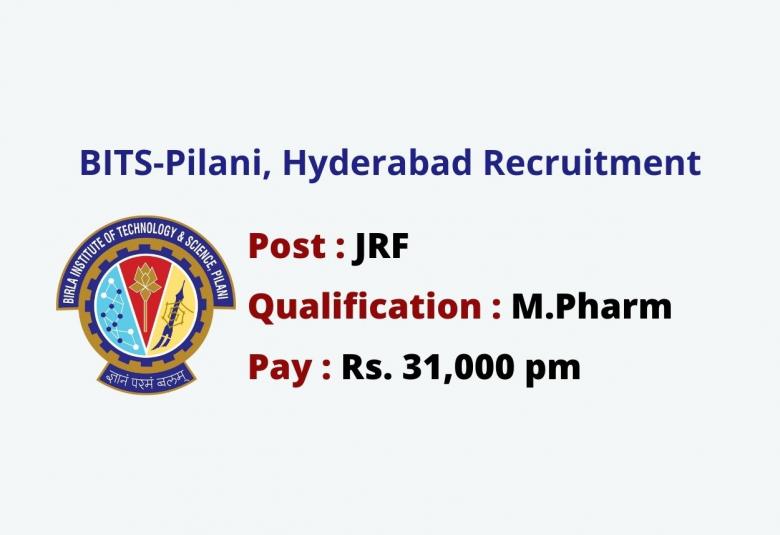 Vacancy for M.Pharm as Junior Research Fellow at BITS