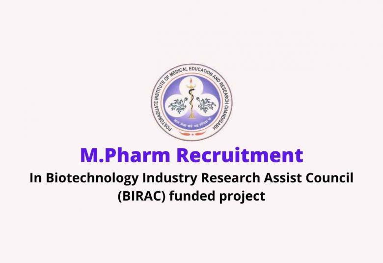 Vacancy for M.Pharm as Research Fellow at PGIMER