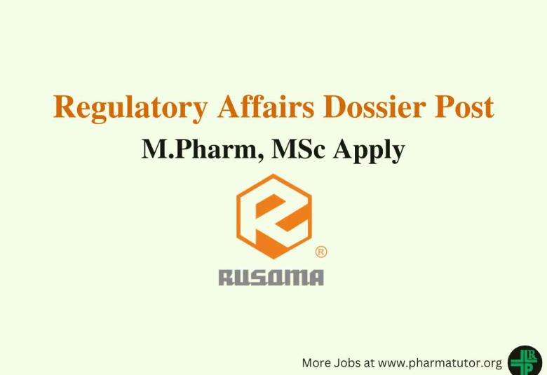 Work as Regulatory Affairs Dossier at Rusoma Laboratories