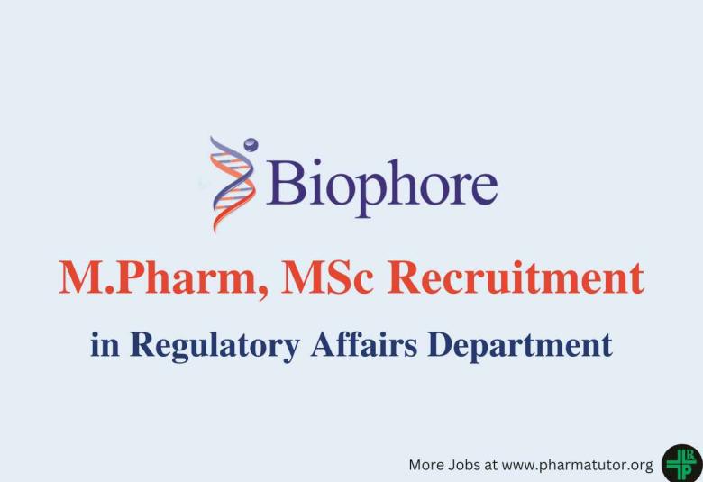 Job for M.Pharm, MSc in Regulatory Affairs at Biophore