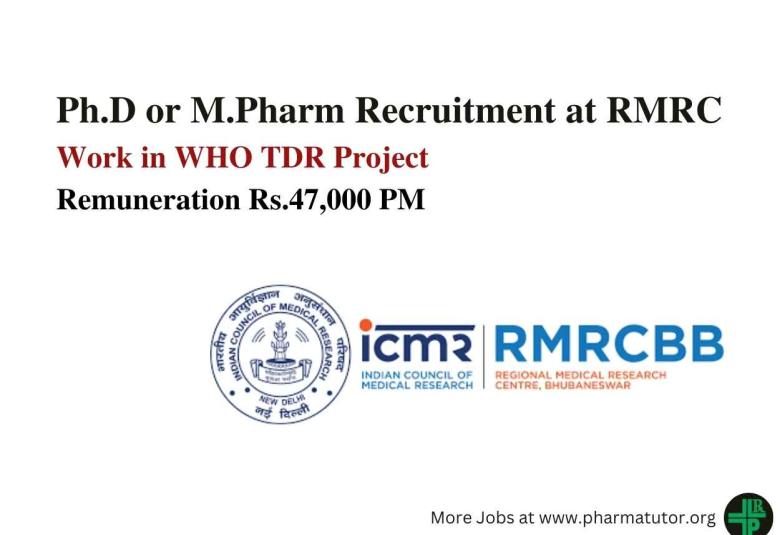 Job opportunity for Research Associate to work in WHO TDR Project RMRC