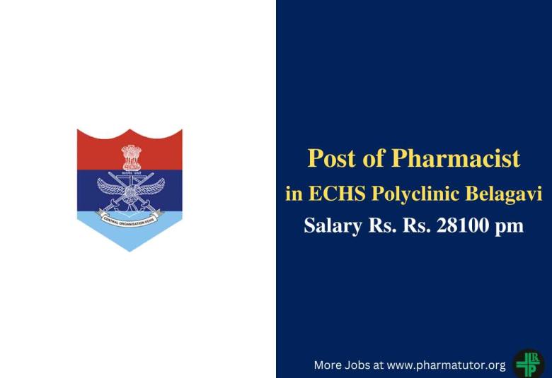 Applications are invited for post of Pharmacist at ECHS