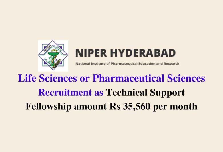NIPER Life Sciences or Pharmaceutical Sciences Recruitment as Technical Support