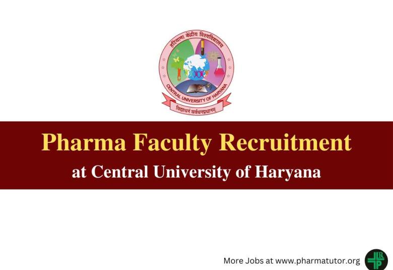 Online applications are invited for Pharma Faculty at Central University of Haryana