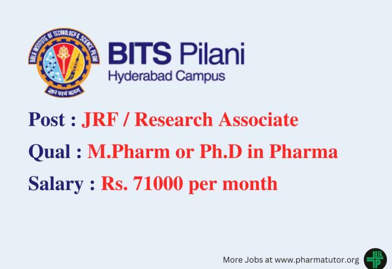 Opportunity for M.Pharm or Ph.D in Pharma to work on project sponsored by ICMR at BITS