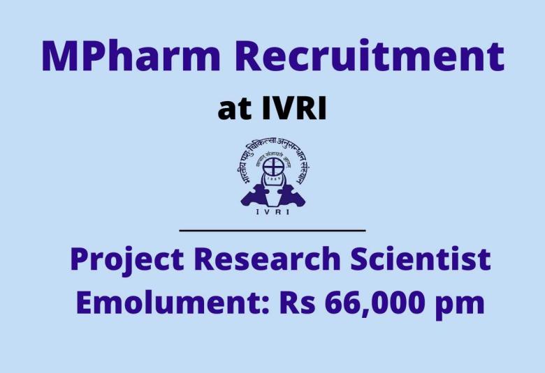 Job for M.Pharm as Project Research Scientist at IVRI