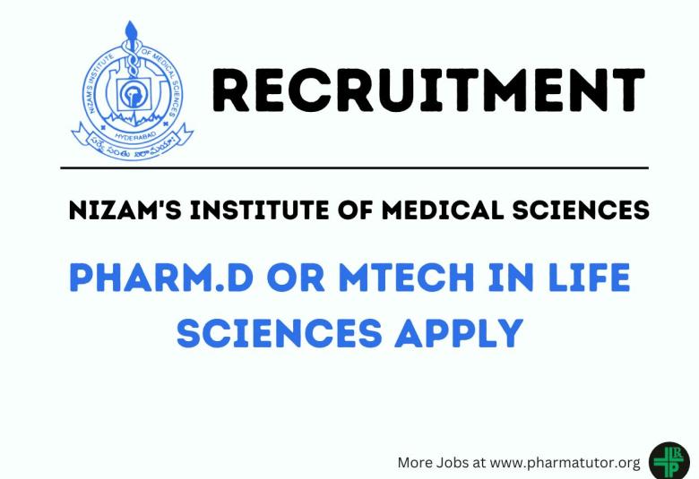 Vacancy for Pharm.D or MTech in Life Sciences as Clinical Research Coordinator at NIMS