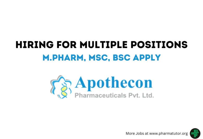 Hiring for multiple positions at Apothecon Pharmaceutical