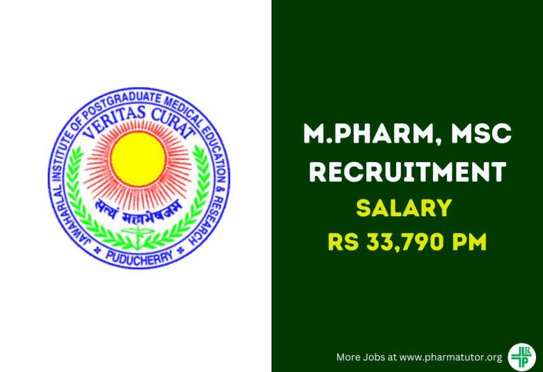 Job for M.Pharm, MSc as Project Associate at JIPMER