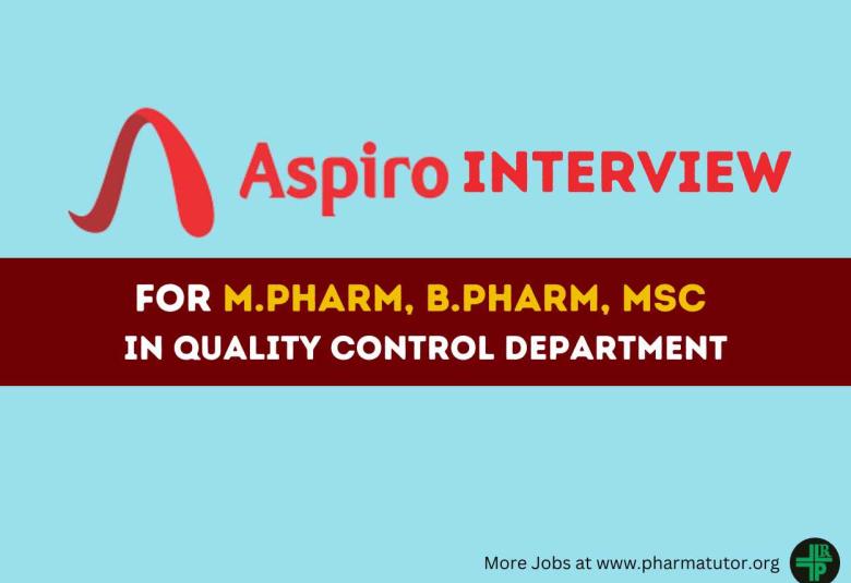Interview for M.Pharm, B.Pharm, MSc in Quality Control at Aspiro Pharma