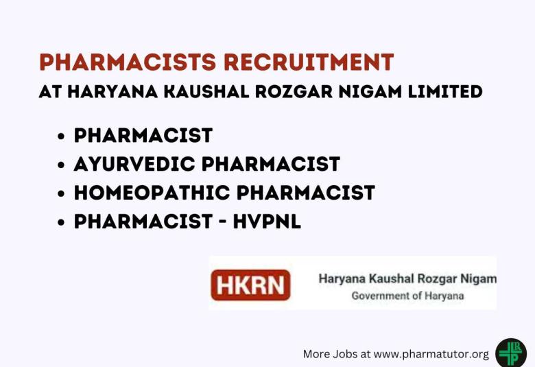 Recruitment for Pharmacists at Haryana Kaushal Rozgar Nigam Limited