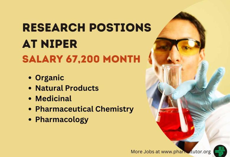 Research postions for organic/ natural products/medicinal/ pharmaceutical chemistry /Pharmacology at NIPER