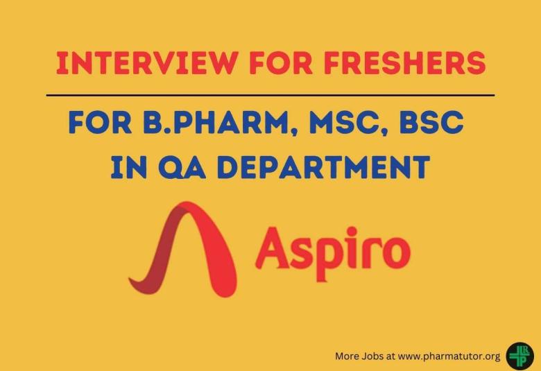 Aspiro Pharma Walk in Interview for Freshers B.Pharm, MSc, BSc in QA Department