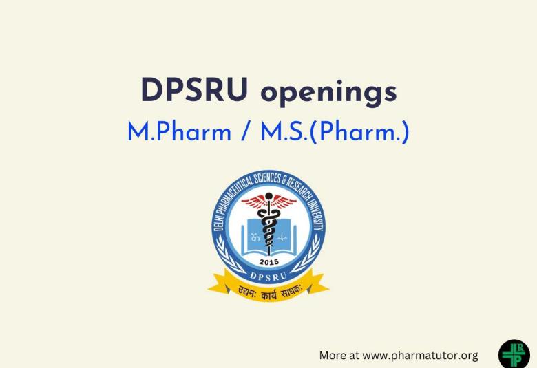 Opportunity for M.Pharm, M.S Pharm to work on CCRH project at DPSRU