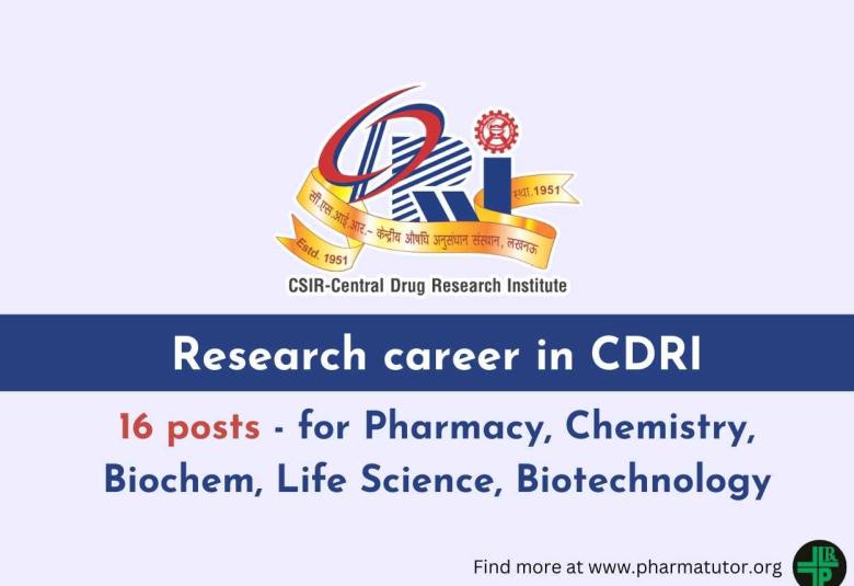 Opportunity for Master in Pharmacy, Chemistry and Life Sciences at Central Drug Research Institute - 16 posts