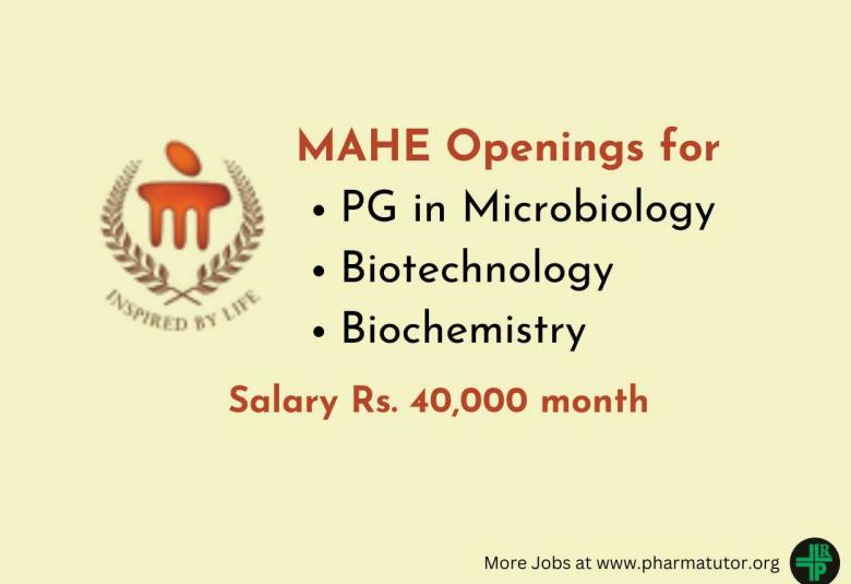 Advertisement for PG in Microbiology, Biotechnology, Biochemistry at MAHE
