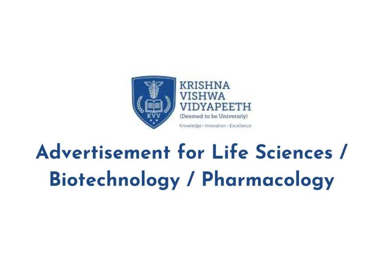 Advertisement for Life Sciences / Biotechnology / Pharmacology at Krishna Vishwa Vidyapeeth
