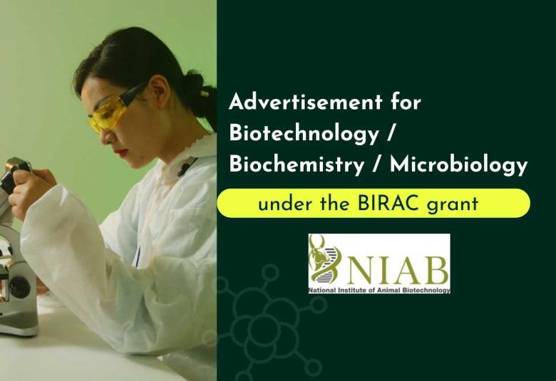 Advertisement for Biotechnology / Biochemistry / Microbiology candidates under the BIRAC grant at NIAB