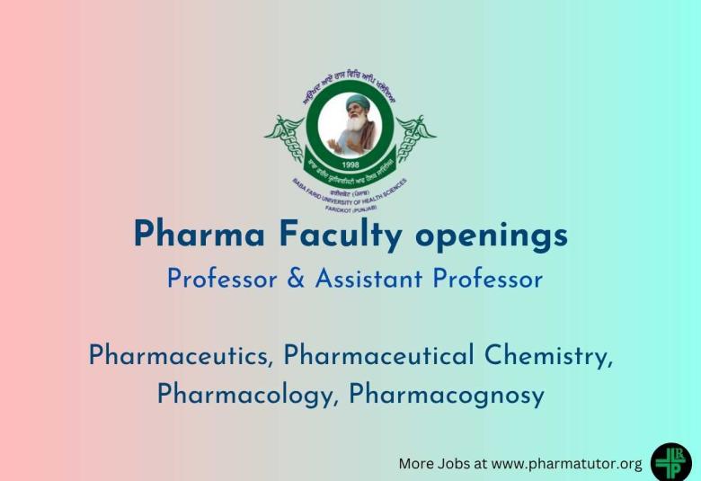 Pharma Faculty openings under Baba Farid University of Health Sciences