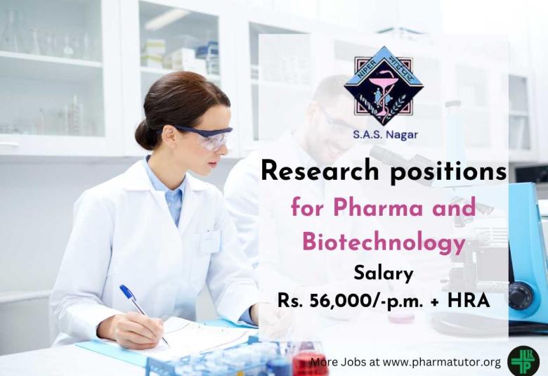 Research positions for Pharma and Biotechnology at NIPER