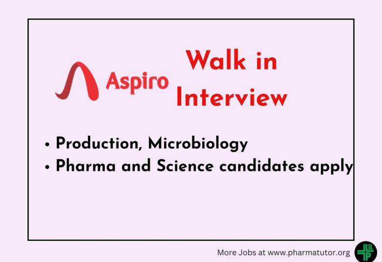 Walk In Drive for Pharma and Science candidates in Production, Microbiology at Aspiro Pharma