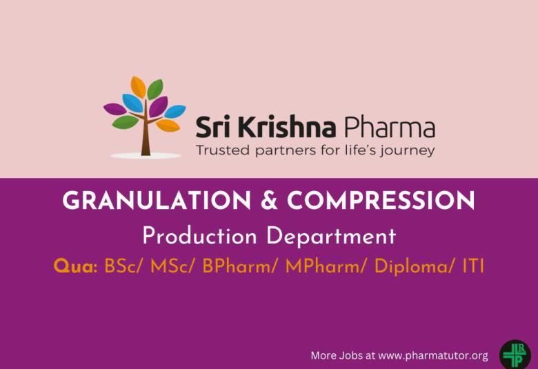 Job as Operators / Chemists at Sri Krishna Pharmaceuticals | B.Sc / M.Sc / B.Pharm / M.Pharm / Diploma / ITI can apply