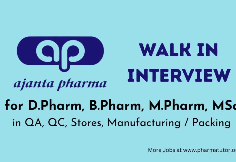 QA, QC, Stores, Manufacturing / Packing Openings at Ajanta Pharma