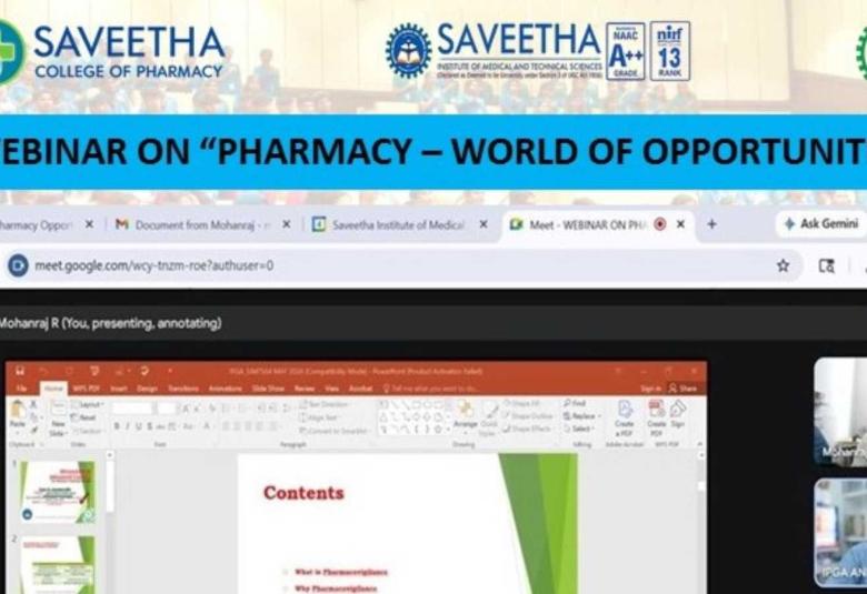 Saveetha College of Pharmacy collaboration with IPGA organized a webinar titled Pharmacy – World of Opportunities