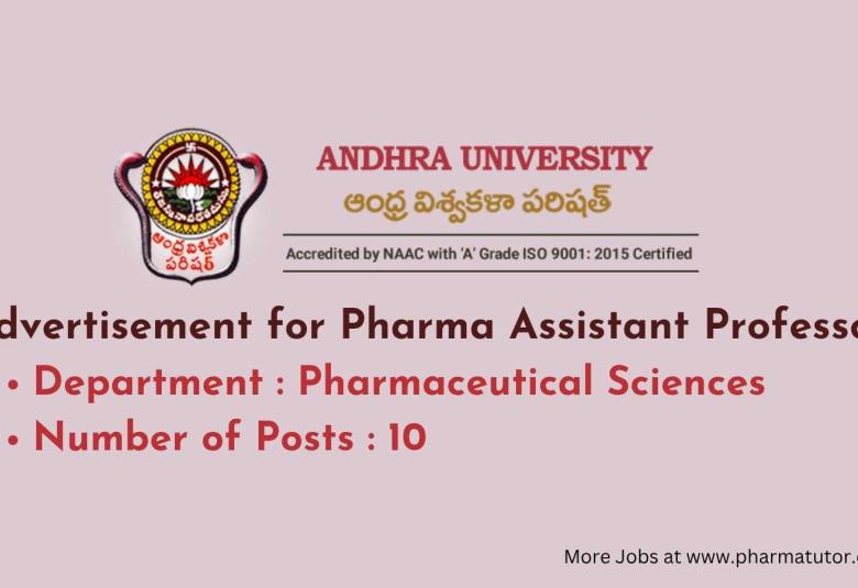 Advertisement for Pharma Assistant Professor at Andhra University