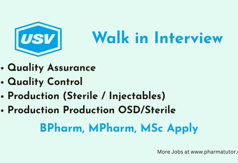 Production, Quality Control and Quality Assurance Jobs at USV Private Limited