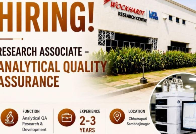 Hiring Research Associate in Analytical Quality Assurance at Wockhardt Group
