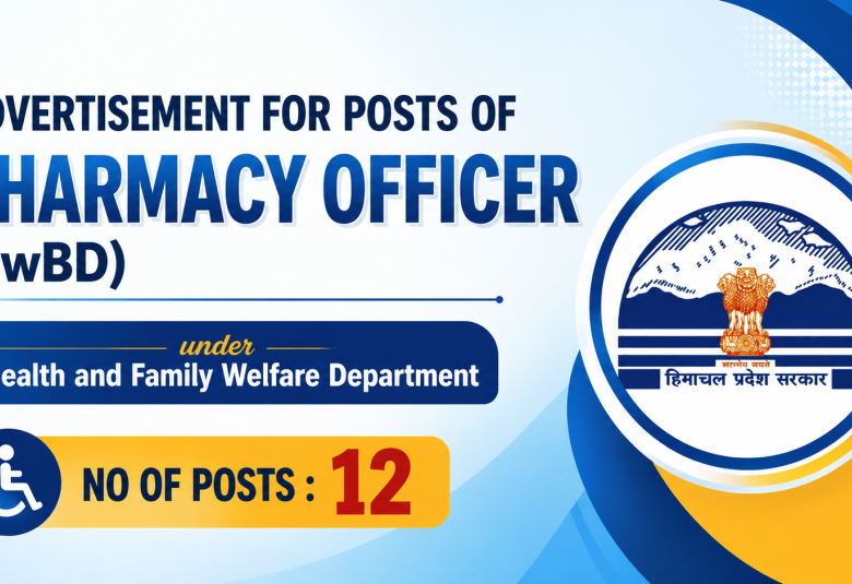 Advertisement for posts of Pharmacy Officer (PwBD) under Health and Family Welfare Department