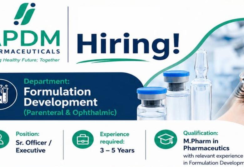 APDM Pharma Hiring Formulation Development Sr. Officer / Executive