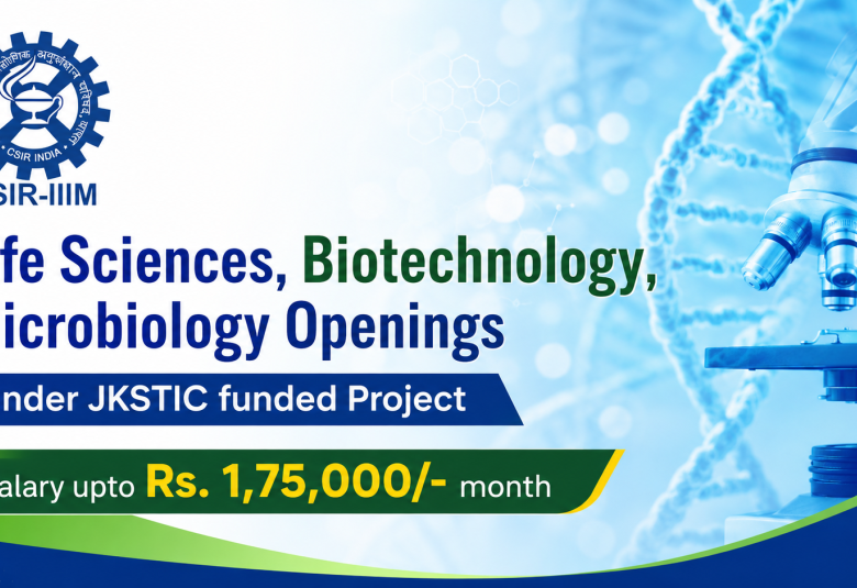 Life Sciences, Biotechnology, Microbiology Openings under JKSTIC funded Project at IIIM