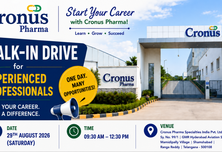 Walk In Drive for Experienced Professionals in Production, QA, QC at Cronus Pharma