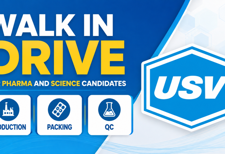 Walk In Drive for Pharma and Science candidates in Production, Packing, QC at USV Private Limited