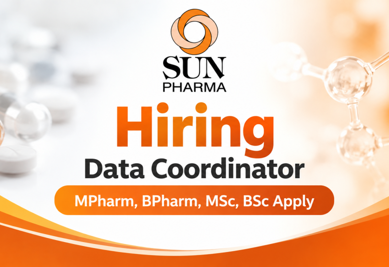 Data Coordinator Hiring at Sun Pharma | Pharmacy / Science candidates apply