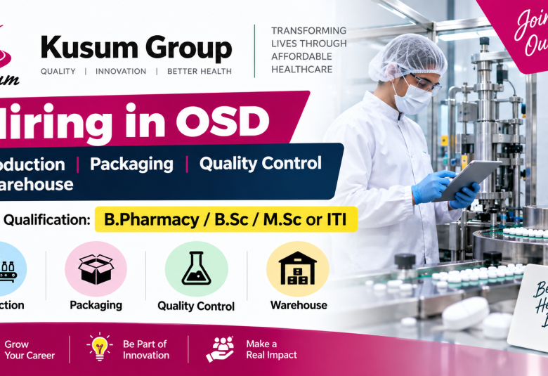 Kusum Groups hiring in OSD - Production, Packaging, Quality Control, Warehouse