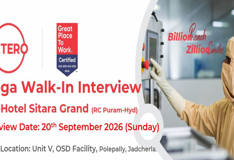 Mega Walk In Interview for Pharma and Science candidates at Hetero