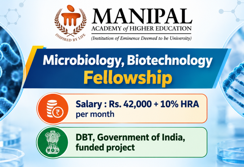 Microbiology, Biotechnology Fellowship at Manipal Academy of Higher Education