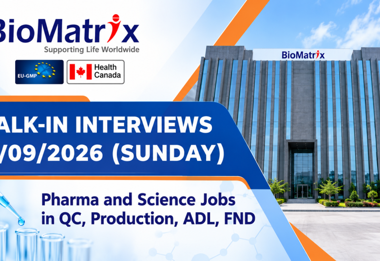 Pharma and Science Jobs in QC, Production, ADL, FND at BioMatrix Healthcare