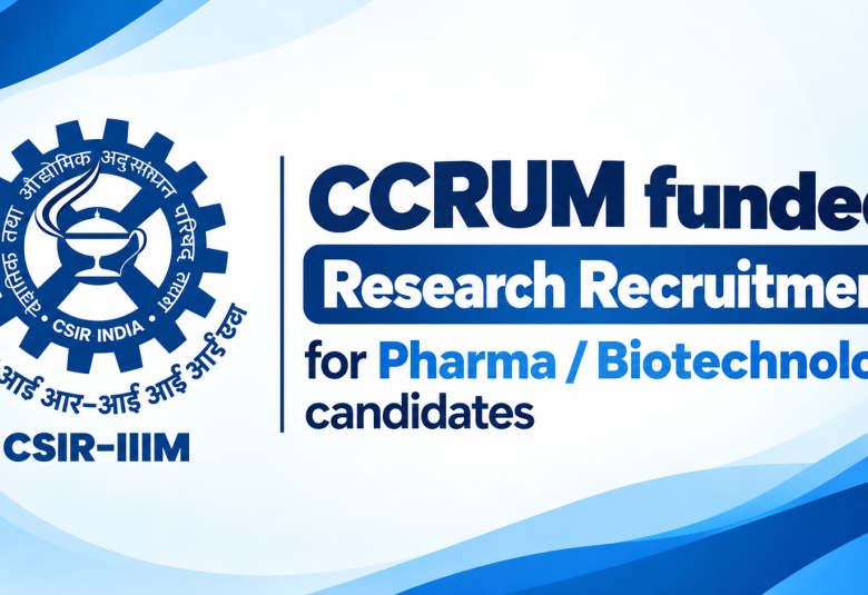 CCRUM funded Research Recruitment for Pharma / Biotechnology candidates at IIIM
