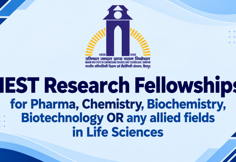 IIEST Research Fellowships for Pharma, Chemistry, Biochemistry, Biotechnology OR any allied fields in Life Sciences