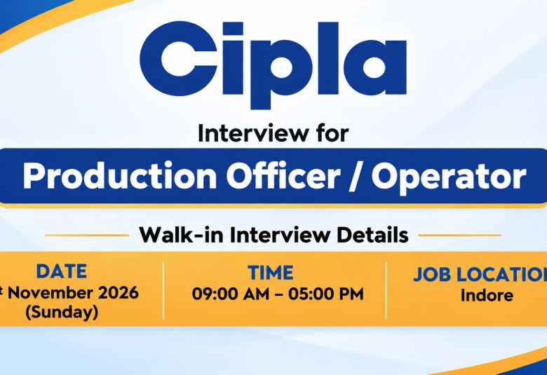 Interview for Production Officer / Operator at Cipla