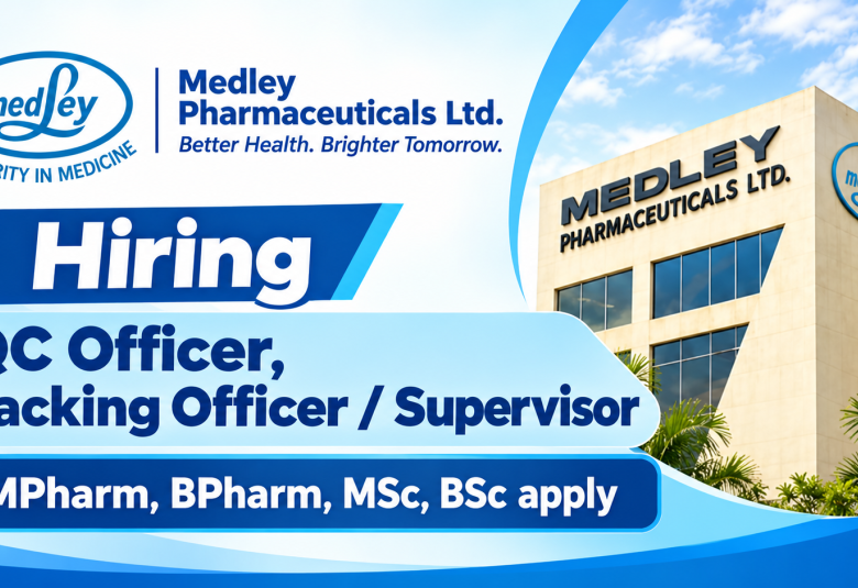 Medley Pharmaceuticals Hiring QC Officer, Packing Officer / Supervisor